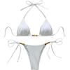 imageWomens 2 Piece Beaded String Bikini Sets Triangle Halter Neck Bathing Suit Padded SwimsuitWhite