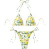 imageWomens 2 Piece Bikini Set Lemon Floral Print Halter Tie Backless Swimsuits Cute String Bathing SuitGreen and Yellow