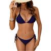 imageWomens 2 Piece Bikini Set Tie Side Halter Triangle Bathing Suit Summer BeachwearDark Blue