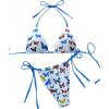 imageWomens 2 Piece Boho Bikini Sets Tropical Graphic String Bathing Suit SwimsuitBlue and White
