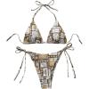 imageWomens 2 Piece Boho Bikini Sets Tropical Graphic String Bathing Suit SwimsuitBrown
