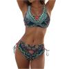 imageWomens 2 Piece Boho Floral Swimsuit Drawstring High Waisted Bikini Sets Twist Bathing SuitMulticolor