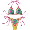 imageWomens 2 Piece Boho Graphic Bathing Suit Triangle Halter Neck Swimsuit Colorblock String Bikini SetsMulticolor