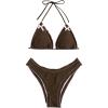 imageWomens 2 Piece Bowknot High Cut Bikini Sets Halter Backless Lettuce Trim Bathing Suit SwimsuitBrown
