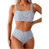 imageWomens 2 Piece Floral Bathing Suit Square Neck High Waisted Bikini Padded Cute Swimsuit SetBlue