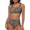 imageWomens 2 Piece Floral Bathing Suit Square Neck High Waisted Bikini Padded Cute Swimsuit SetBrown