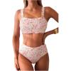 imageWomens 2 Piece Floral Bathing Suit Square Neck High Waisted Bikini Padded Cute Swimsuit SetPink