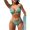 imageWomens 2 Piece Floral Boho Bikini Sets Cut Out Spaghetti Strap Bathing Suit Vacation SwimsuitBlue