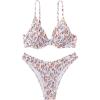 imageWomens 2 Piece Floral High Cut Bikini Sets Smocked Tie Back Underwire Bathing Suit Boho SwimsuitMulticolor