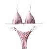imageWomens 2 Piece High Cut Swimsuit Halter Triangle Ruched Bikini Sets Vacation Bathing SuitPink
