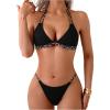 imageWomens 2 Piece Leopard Bathing Suit Halter High Cut Bikini Sets Triangle SwimsuitBlack