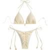 imageWomens 2 Piece String Bikini Sets Backless Halter Wireless Bathing Suit Tie Side Ruched SwimsuitApricot