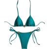imageWomens 2 Piece String Bikini Sets Metal Applique Triangle Halter Bathing Suit Beach SwimwearTeal Blue