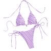 imageWomens 2 Piece Striped Bathing Suit Halter Triangle Tie Side Bikini Sets Vacation Summer SwimsuitPurple White