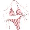 imageWomens 2 Piece Striped Bathing Suit Halter Triangle Tie Side Bikini Sets Vacation Summer SwimsuitRed White