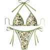 imageWomens 2 Piece Striped Floral Bikini Set Halter Triangle Swimsuit Tie Side Swimsuit BeachwearGreen