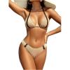 imageWomens 2 Piece Swimsuit High Cut Bikini Sets Color Block Halter Triangle Swimwear Backless Beach Bathing SuitBrown