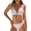 imageWomens 2 Piece Swimsuit Set Shell Ring Linked Push Up Bikini Textured Halter Bathing SuitWhite
