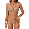 imageWomens 2 Piece Tassel Paisley Print Swimsuits Set Wireless Halter Triangle Bathing Suit Tie Side BikiniBrown