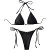 imageWomens 2 Pieces Bikini Set Bow Knot Halter Swimwear Tie Side Swimsuit BeachwearBlack