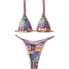 imageWomens 2 Pieces Bikini Set Graphic Backless Swimsuit Bow Tie Triangle BeachwearMulticolor