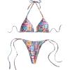 imageWomens 2 Pieces Bikini Set Graphic Halter Triangle Swimsuit Tie Side SwimwearMulticolor
