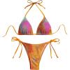 imageWomens 2 Pieces Bikini Set Tie Dye Halter Triangle Swimsuit Tie Side Swimwear BeachwearMulticolor