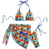 imageWomens 3 Piece Allover Print Swimsuit Halter String Bikini Sets with Mesh Cover Up SkirtMulticolor
