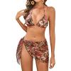 imageWomens 3 Piece Bikini Set Halter Triangle Swimsuit Boho Floral Bathing Suit with Cover UpMulticolor