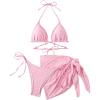 imageWomens 3 Piece Floral Crisscross String Bikini Sets Halter Padded Bathing Suit with Cover Up SkirtPink