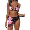 imageWomens 3 Piece Floral Graphic Bathing Suit Halter Triangle String Bikini with Cover Up SarongV
