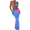 imageWomens 3 Piece Floral Swimsuit Halter Triangle String Bikini with Bodycon Beach Skirts Cover UpBlue and Pink