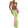 imageWomens 3 Piece Floral Swimsuit Halter Triangle String Bikini with Bodycon Beach Skirts Cover UpGreen Pink