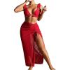 imageWomens 3 Piece Swimsuit Sets Tie Back Ruffle Bikini Triangle Bathing Suit with Split Beach SkirtsRed