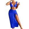imageWomens 3 Piece Swimsuit Sets Tie Back Ruffle Bikini Triangle Bathing Suit with Split Beach SkirtsRoyal Blue