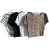 imageWomens 4 Pack Leopard Print Striped T Shirt Crewneck Short Sleeve Summer Crop TopMulticolor