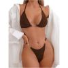 imageWomens Bikini Sets 2 Piece Pearl Triangle Tie Back Swim Suits Sexy Sleeveless Bathing Suit Coffee Brown Medium