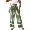 imageWomens Boho Graphic Wide Leg Pants Drawstring High Waisted Vacation Shirred TrousersGreen