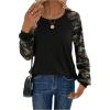 imageWomens Camo Print Long Sleeve Tee Tops Casual Crewneck Tees Shirts Casual Fall T ShirtBlack