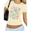 imageWomens Cartoon Graphic Tees Short Sleeve Crewneck Cute Crop Tops Summer T Shirts TrendyApricot