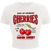 imageWomens Cherry Leopard T Shirts Crew Neck Short Sleeve Graphic Tees Slim Fit Crop TopsWhite and Red