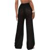 imageWomens Cover Up Beach Pants Hollow Out Drawstring High Elastic Waist Swimsuit Beach Cover Up Pants Black Solid XLarge