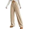 imageWomens Drawstring High Waisted Fuzzy Pants Cozy Wide Leg Casual Lounge TrousersKhaki