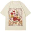 imageWomens Floral Letter Print T Shirt Crew Neck Short Sleeve Drop Shoulder Loose Tee TopsBeige