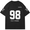 imageWomens Floral Letter Print T Shirt Crew Neck Short Sleeve Drop Shoulder Loose Tee TopsBlack Number