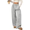 imageWomens Foldover Drawstring High Waisted Sweatpants Wide Leg Split Baggy Workout Trousers PantsGrey