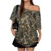 imageWomens Graphic Camo Print One Shoulder TShirts Loose Short Sleeve Tee StreetwearMulticolor