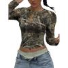 imageWomens Graphic Long Sleeve Tee Shirt Camo Slim Fit Tshirts Going Out Crop TopsMulticolor