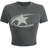 imageWomens Graphic Print Fitted T Shirt Crew Neck Short Sleeve Y2k Crop TopsDark Grey