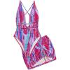 imageWomens Graphic Strappy Backless V Neck One Piece Swimsuit with Cover Up Beach Skirts Bathing Suit SetPurple Blue